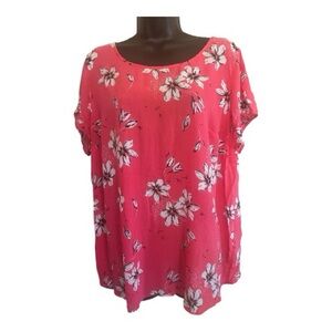 Torrid Floral Coral Short-Sleeve Women's Blouse Size Size 1X- Upcycle Ready